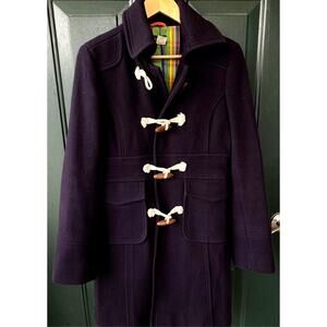 J. Crew Virgin Wool Stadium Coat Sz 6 w/ Toggles & 100% Silk Lining Navy Vintage